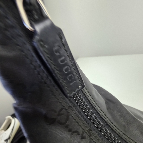 Gucci Monogram Nylon Oversized Hobo Travel Black Women's Rare Vintage - Picture 11 of 16